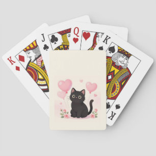 Schattige zwarte kat met roze harten en bloemen pokerkaarten