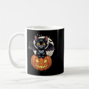 Schattige Zwarte Kat Met Vleermuisvleugels Jack O  Koffiemok