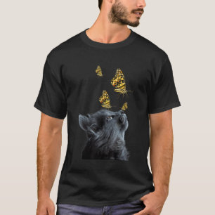 Schattige Zwarte Kat Met Vlinder Kat Adoptie Voor T-shirt