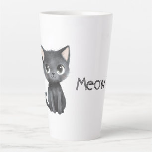 Schattige Zwarte Kat Miauw Latte Mok