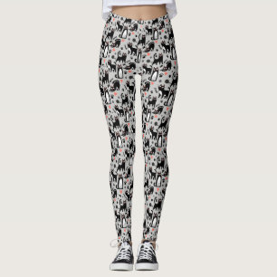 Schattige Zwarte Kat Naadloos Patroon Op Lichtgrij Leggings