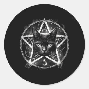 Schattige zwarte kat pentagram pentakel star Gothi Ronde Sticker