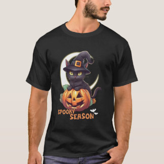Schattige Zwarte Kat Pompoen Griezelig Seizoen Hal T-shirt