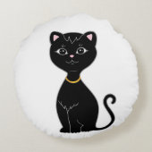 Schattige Zwarte Kat Rond Kussen (Achterkant)