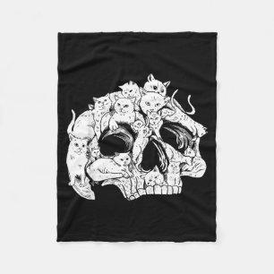 Schattige Zwarte Kat Schedel Kitty Skelet Griezele Fleece Deken