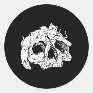 Schattige Zwarte Kat Schedel Kitty Skelet Griezele Ronde Sticker
