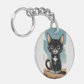 Schattige Zwarte Kat Sleutelhanger (Voorkant Links)
