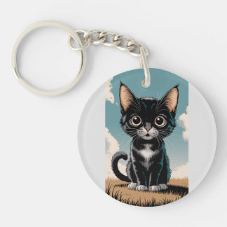 Schattige Zwarte Kat Sleutelhanger