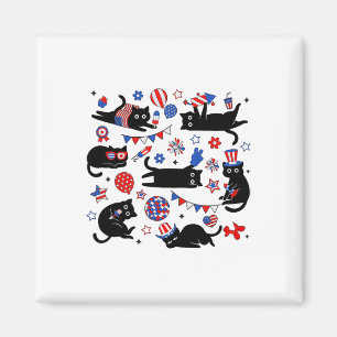 Schattige Zwarte Kat VS Vlag Vuurwerk Patriottisch Magneet