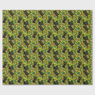 Schattige Zwarte Katten Bloemrijke Weide Patroon Cadeaupapier