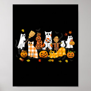 Schattige Zwarte Katten Geest Halloween Pompoen Ka Poster