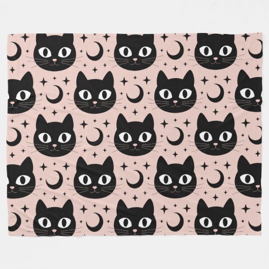 Schattige Zwarte Katten & Hemelse Halloween Fleece Deken (Voorkant (Horizontaal))