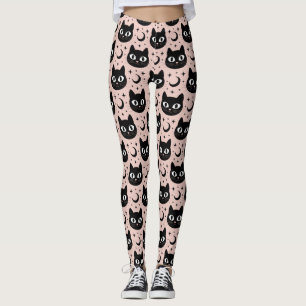 Schattige Zwarte Katten & Hemelse Halloween Leggings