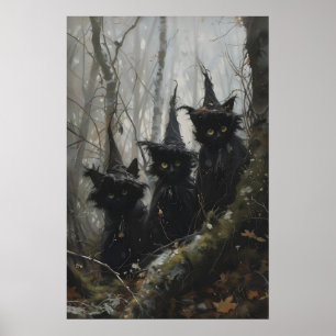 Schattige Zwarte Katten in Heksenhoeden Donkere Co Poster