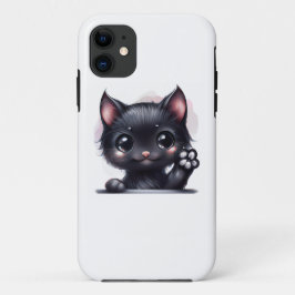 Schattige zwarte Kawaii-kat iPhone 11 Hoesje