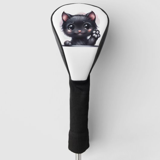 Schattige zwarte Kawaii-kat Golfheadcover (Voorkant)