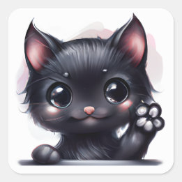 Schattige zwarte Kawaii-kat Vierkante Sticker