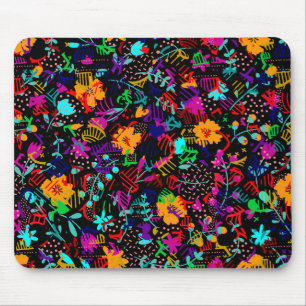 Schattige zwarte kleurrijke abstracte bloemen muismat