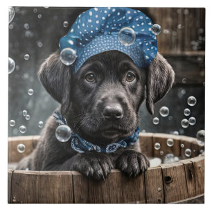 Schattige Zwarte Lab Puppy Honden Spa Bubbelbad Tegeltje