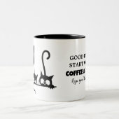 Schattige Zwarte Minimalistische Katten Grappige S Tweekleurige Koffiemok (Center)