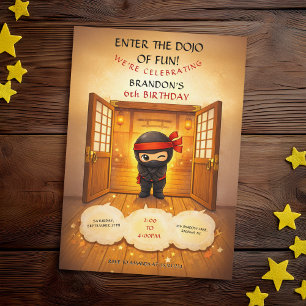 Schattige Zwarte Ninja Houten Deuren Dojo Kinderen Kaart