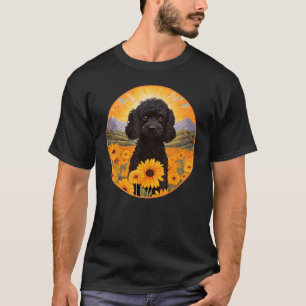Schattige Zwarte Poodle Kleurrijke Bloem Berg Zons T-shirt