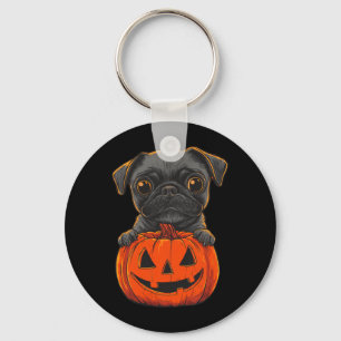 Schattige Zwarte Pug Jack O Lantern Pompoen Hallow Sleutelhanger