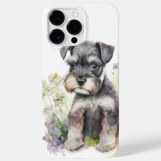 SCHATTIGE ZWARTE SILVER WATERVERF SCHNAUZER PUPPY Case-Mate iPhone CASE (Achterkant)