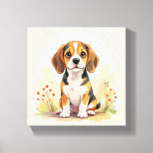 Schattige zwarte tan & witte driekleurige Beagle P Canvas Afdruk