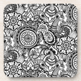 Schattige zwarte witte bloemen paisley bier onderzetter