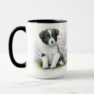 SCHATTIGE ZWARTE WITTE GRENSCOLLIE PUPPY DOG MOK