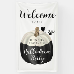Schattige Zwarte & Witte Pompoen Halloween Feest V Spandoek