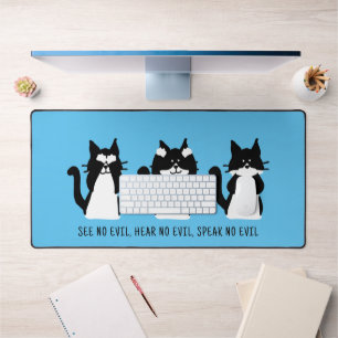 Schattige zwarte witte Tuxedo katten blauw Bureaumat