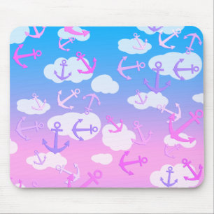 Schattige zwevende ankers en wolken droomkleuren muismat