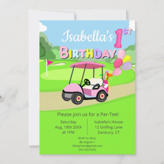 Schattigee 1e Verjaardag Polka Dot Pink Girly Golf Kaart (Voorkant)