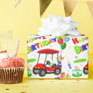 Schattigee 1e Verjaardag Rode Golfkar Jongen's Cadeaupapier