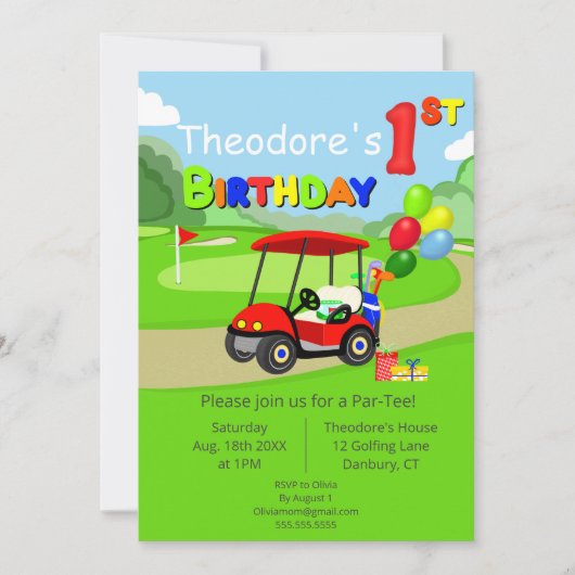 Schattigee 1e Verjaardag Rode Golfkar Jongen's Kaart (Voorkant)