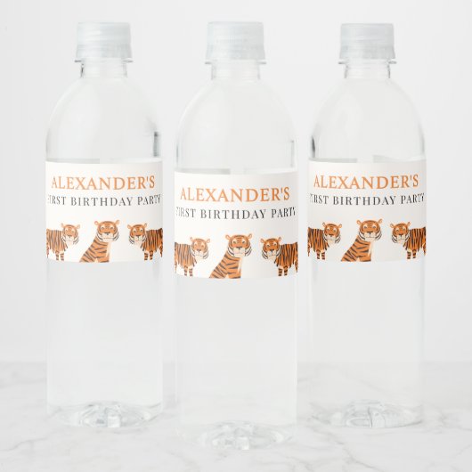 Schattigee 1e Verjaardag Wild One Tiger Waterfles Etiket (Flessen)