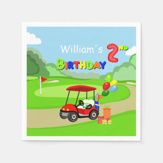 Schattigee 2e Verjaardag Rode Golfkar Jongen's Servet (Voorkant)