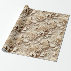 Schattigee 3-D Ivoor/Gouden Kerstbloemen Cadeaupapier