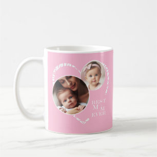 Schattigee 3-foto Roze & Wit Hart, "Beste moeder o Koffiemok