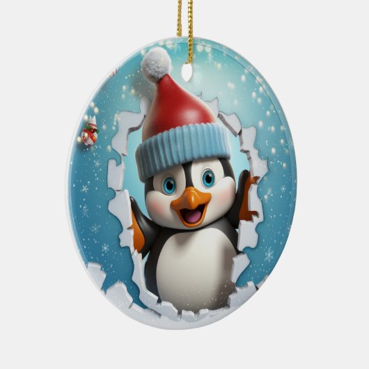 Schattigee 3D Pinguïn Xmas Keramisch Ornament (Rechts)