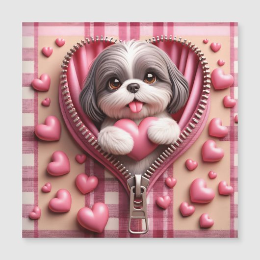 Schattigee 3D Puppy op een roze en witte achtergro (Voorkant)