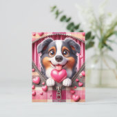 Schattigee 3D Puppy op een roze en witte achtergro Briefkaart (Staand voorkant)