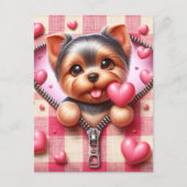 Schattigee 3D Puppy op een roze en witte achtergro Briefkaart (Voorkant)