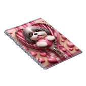Schattigee 3D Puppy op een roze en witte achtergro Notitieboek (Rechterzijde)