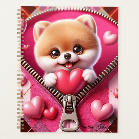 Schattigee 3D Puppy op een roze en witte achtergro Planner (Voorkant)