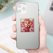 Schattigee 3D Puppy op een roze en witte achtergro Sticker (Telefoon)
