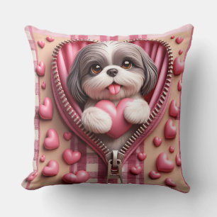 Schattigee 3D Shih Tzu op een roze en witte achter Kussen