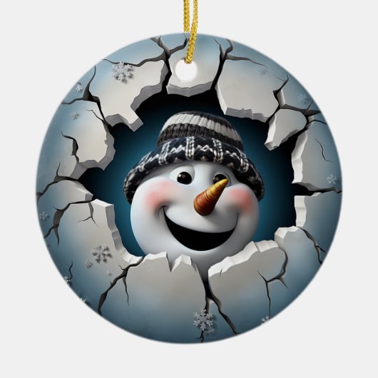 Schattigee 3D Sneeuwman Xmas Keramisch Ornament (Voorkant)